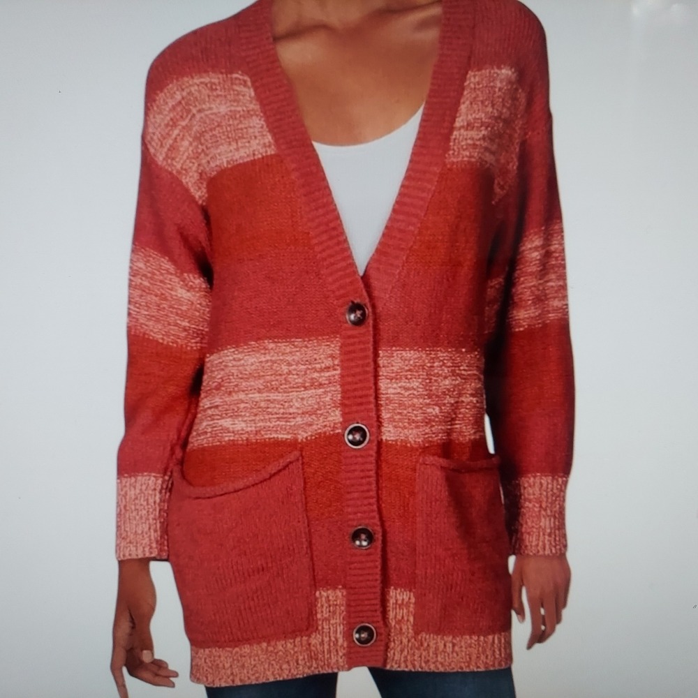 Free People Southport Beach Cardigan XS Red Boho Oversized Button Front